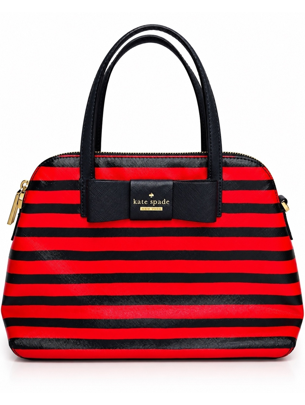 Kate Spade New York Red Black Striped Bow Satchel Handbag Excellent